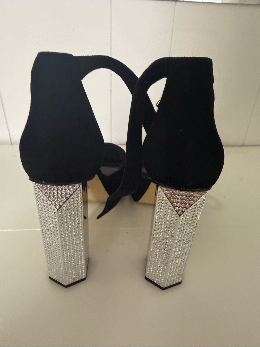 Michael Kora Black rhinestone Platform Ankle-Strap Peep-Toe Heel by - Picture 5 of 6